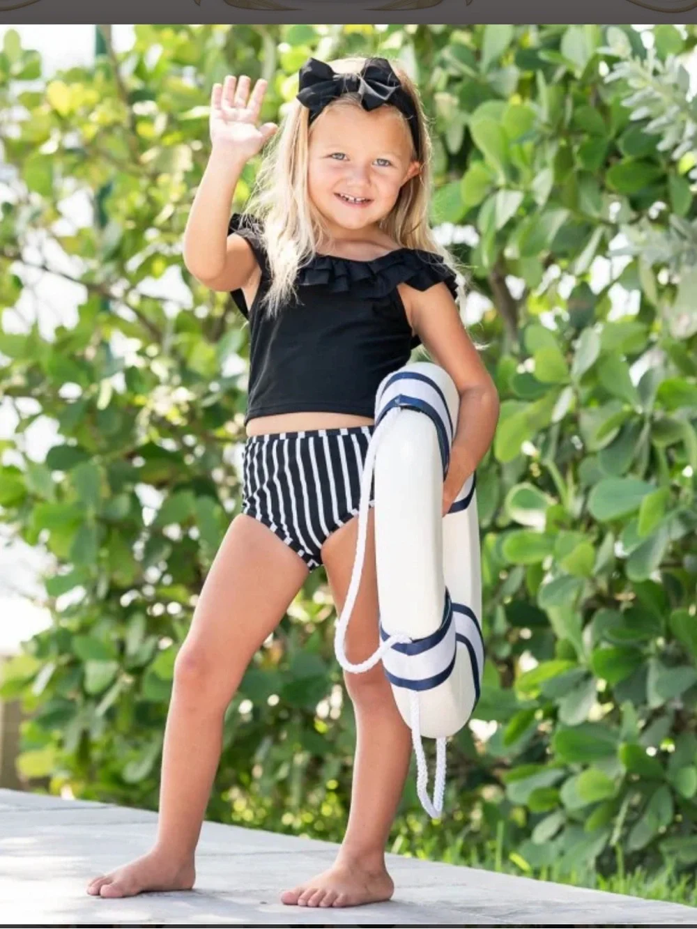NWT Rufflebutts Baby Girl Black & White Stripe Ruffled Tankini, Size: 3-6M